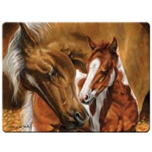 Mare and Foal Horses Tempered Glass Cutting Board 16 x 12-inch Brown White NEW